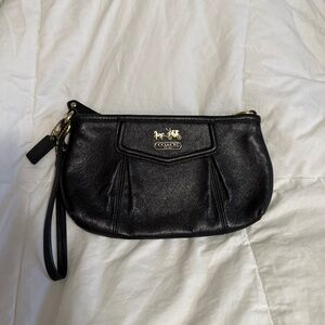 Black leather Coach wristlet/clutch